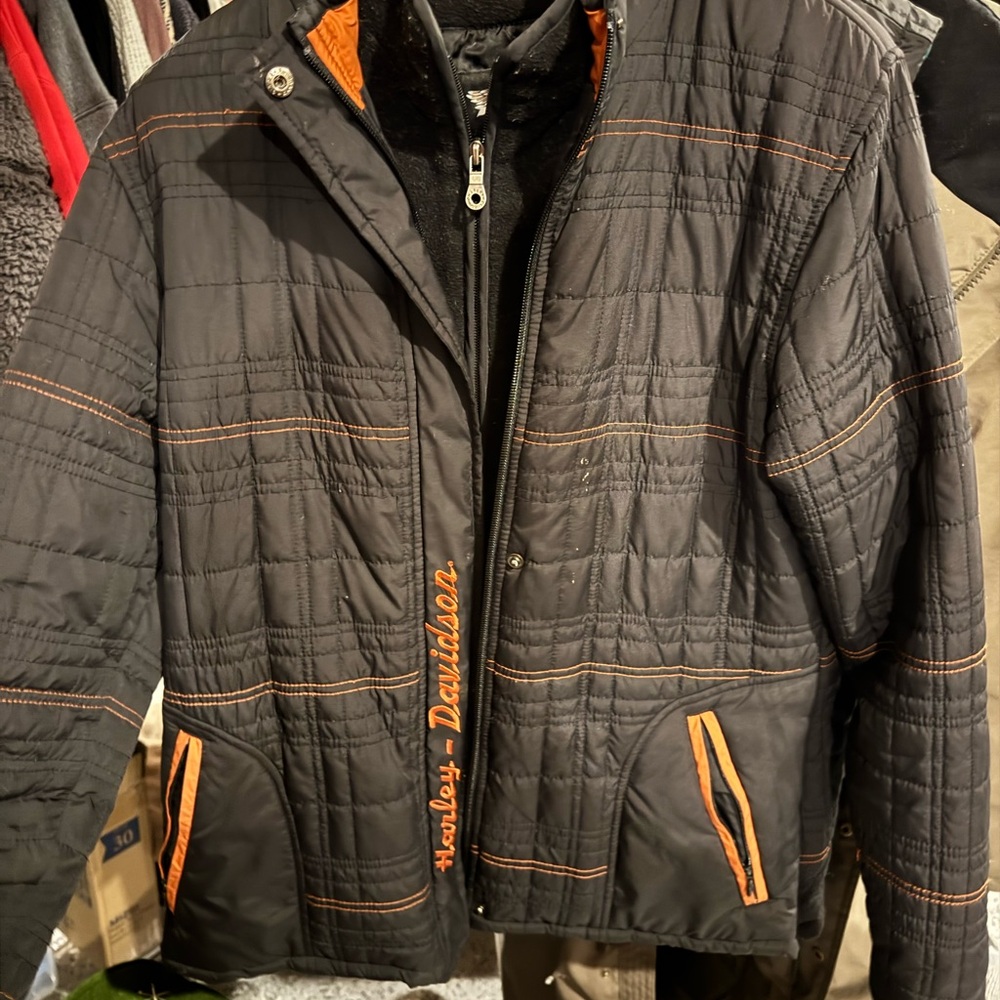 Harley-Davidson Women’s Black Puffer Jacket with Orange Accents